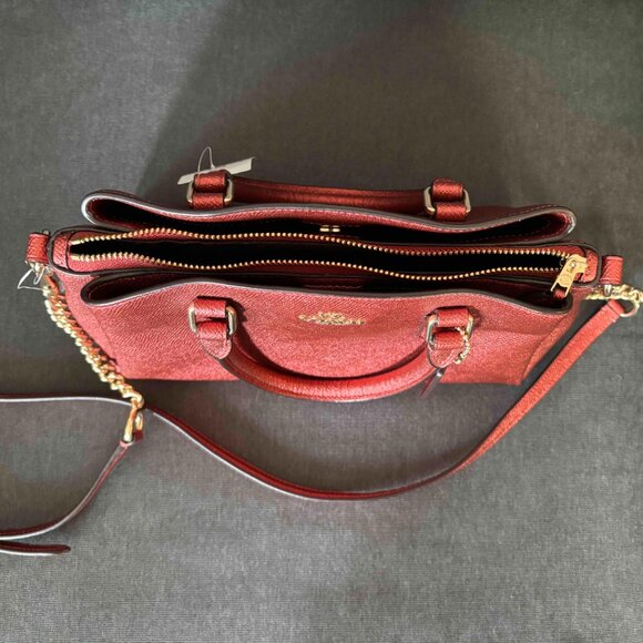 Coach Mini Sage Carryall Purse, Metallic Ruby Red Crossbody Handbag - Picture 4 of 10